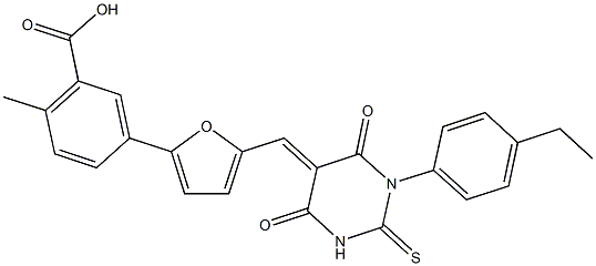 5-{5-[(1-(4-ethylphenyl)-4,6-dioxo-2-thioxotetrahydro-5(2H)-pyrimidinylidene)methyl]-2-furyl}-2-methylbenzoic acid Structure