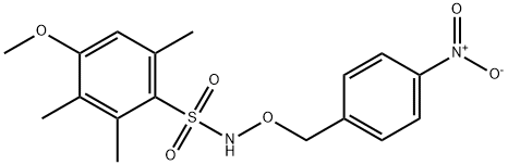 N-({4-nitrobenzyl}oxy)-4-methoxy-2,3,6-trimethylbenzenesulfonamide Struktur