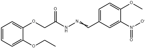 2-(2-ethoxyphenoxy)-N'-{3-nitro-4-methoxybenzylidene}acetohydrazide Struktur