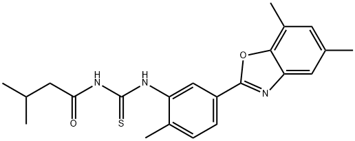 N-[5-(5,7-dimethyl-1,3-benzoxazol-2-yl)-2-methylphenyl]-N'-(3-methylbutanoyl)thiourea Struktur