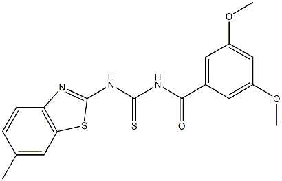 N-(3,5-dimethoxybenzoyl)-N'-(6-methyl-1,3-benzothiazol-2-yl)thiourea Struktur