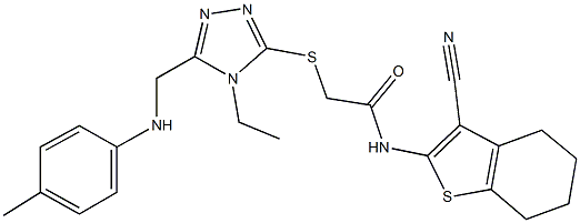 N-(3-cyano-4,5,6,7-tetrahydro-1-benzothien-2-yl)-2-{[4-ethyl-5-(4-toluidinomethyl)-4H-1,2,4-triazol-3-yl]sulfanyl}acetamide Struktur
