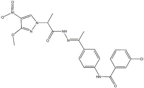 3-chloro-N-{4-[N-(2-{4-nitro-3-methoxy-1H-pyrazol-1-yl}propanoyl)ethanehydrazonoyl]phenyl}benzamide Structure