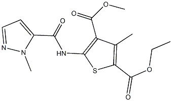 2-ethyl 4-methyl 3-methyl-5-{[(1-methyl-1H-pyrazol-5-yl)carbonyl]amino}-2,4-thiophenedicarboxylate Struktur