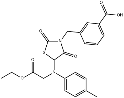 3-({5-[(2-ethoxy-2-oxoethyl)-4-methylanilino]-2,4-dioxo-1,3-thiazolidin-3-yl}methyl)benzoic acid Struktur