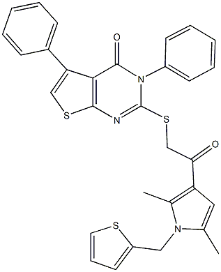 2-({2-[2,5-dimethyl-1-(thien-2-ylmethyl)-1H-pyrrol-3-yl]-2-oxoethyl}sulfanyl)-3,5-diphenylthieno[2,3-d]pyrimidin-4(3H)-one Struktur