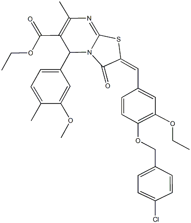 ethyl 2-{4-[(4-chlorobenzyl)oxy]-3-ethoxybenzylidene}-5-(3-methoxy-4-methylphenyl)-7-methyl-3-oxo-2,3-dihydro-5H-[1,3]thiazolo[3,2-a]pyrimidine-6-carboxylate Structure