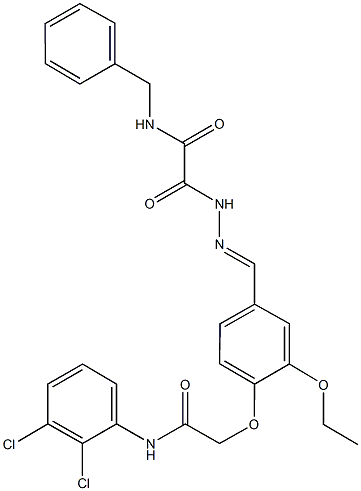 N-benzyl-2-(2-{4-[2-(2,3-dichloroanilino)-2-oxoethoxy]-3-ethoxybenzylidene}hydrazino)-2-oxoacetamide Struktur