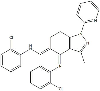 N-[5-[(2-chloroanilino)methylene]-3-methyl-1-(2-pyridinyl)-6,7-dihydro-1H-indazol-4-ylidene]-N-(2-chlorophenyl)amine Structure