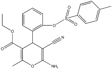 ethyl 6-amino-5-cyano-2-methyl-4-(2-{[(4-methylphenyl)sulfonyl]oxy}phenyl)-4H-pyran-3-carboxylate Structure