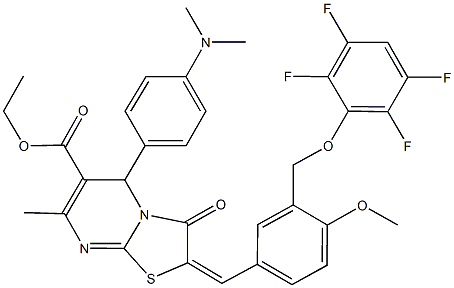 ethyl 5-[4-(dimethylamino)phenyl]-2-{4-methoxy-3-[(2,3,5,6-tetrafluorophenoxy)methyl]benzylidene}-7-methyl-3-oxo-2,3-dihydro-5H-[1,3]thiazolo[3,2-a]pyrimidine-6-carboxylate Structure