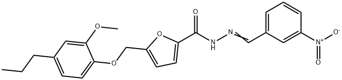 N'-{3-nitrobenzylidene}-5-[(2-methoxy-4-propylphenoxy)methyl]-2-furohydrazide Struktur
