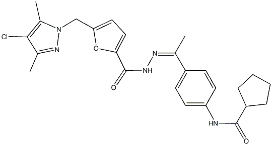 N-[4-(N-{5-[(4-chloro-3,5-dimethyl-1H-pyrazol-1-yl)methyl]-2-furoyl}ethanehydrazonoyl)phenyl]cyclopentanecarboxamide Struktur