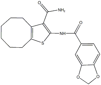 N-[3-(aminocarbonyl)-4,5,6,7,8,9-hexahydrocycloocta[b]thien-2-yl]-1,3-benzodioxole-5-carboxamide Struktur