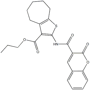 propyl 2-{[(2-oxo-2H-chromen-3-yl)carbonyl]amino}-5,6,7,8-tetrahydro-4H-cyclohepta[b]thiophene-3-carboxylate Structure