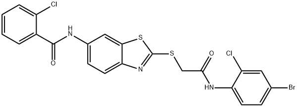 N-(2-{[2-(4-bromo-2-chloroanilino)-2-oxoethyl]sulfanyl}-1,3-benzothiazol-6-yl)-2-chlorobenzamide Structure