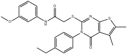 2-{[3-(4-ethylphenyl)-5,6-dimethyl-4-oxo-3,4-dihydrothieno[2,3-d]pyrimidin-2-yl]sulfanyl}-N-(3-methoxyphenyl)acetamide Struktur