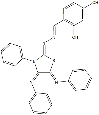 2,4-dihydroxybenzaldehyde [3-phenyl-4,5-bis(phenylimino)-1,3-thiazolidin-2-ylidene]hydrazone Structure