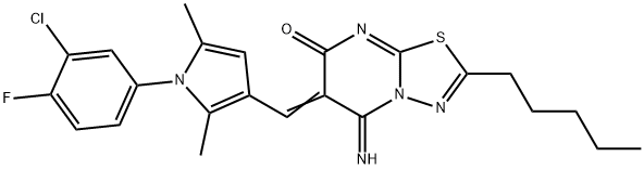 6-{[1-(3-chloro-4-fluorophenyl)-2,5-dimethyl-1H-pyrrol-3-yl]methylene}-5-imino-2-pentyl-5,6-dihydro-7H-[1,3,4]thiadiazolo[3,2-a]pyrimidin-7-one Struktur