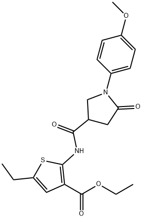 ethyl 5-ethyl-2-({[1-(4-methoxyphenyl)-5-oxo-3-pyrrolidinyl]carbonyl}amino)-3-thiophenecarboxylate Structure