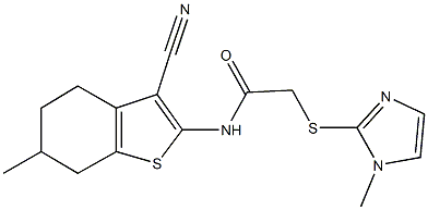 N-(3-cyano-6-methyl-4,5,6,7-tetrahydro-1-benzothien-2-yl)-2-[(1-methyl-1H-imidazol-2-yl)sulfanyl]acetamide Struktur