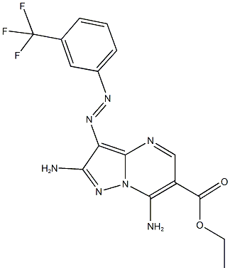 ethyl 2,7-diamino-3-{[3-(trifluoromethyl)phenyl]diazenyl}pyrazolo[1,5-a]pyrimidine-6-carboxylate Struktur