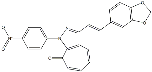 3-[2-(1,3-benzodioxol-5-yl)vinyl]-1-{4-nitrophenyl}cyclohepta[c]pyrazol-8(1H)-one Structure