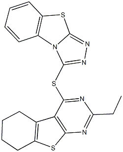 2-ethyl-5,6,7,8-tetrahydro[1]benzothieno[2,3-d]pyrimidin-4-yl [1,2,4]triazolo[3,4-b][1,3]benzothiazol-3-yl sulfide Struktur