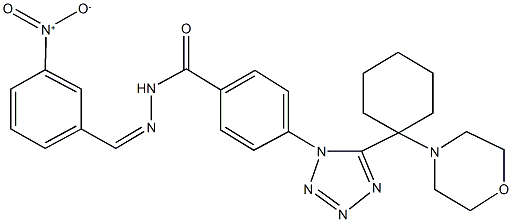 N'-{3-nitrobenzylidene}-4-{5-[1-(4-morpholinyl)cyclohexyl]-1H-tetraazol-1-yl}benzohydrazide Struktur