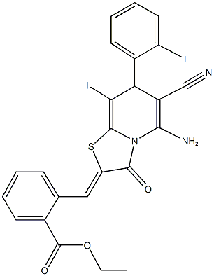 ethyl 2-{[5-amino-6-cyano-8-iodo-7-(2-iodophenyl)-3-oxo-7H-[1,3]thiazolo[3,2-a]pyridin-2(3H)-ylidene]methyl}benzoate Structure