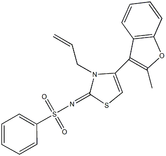 N-(3-allyl-4-(2-methyl-1-benzofuran-3-yl)-1,3-thiazol-2(3H)-ylidene)benzenesulfonamide Struktur