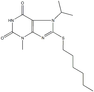 8-(hexylsulfanyl)-7-isopropyl-3-methyl-3,7-dihydro-1H-purine-2,6-dione Struktur