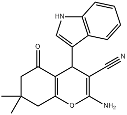 2-amino-4-(1H-indol-3-yl)-7,7-dimethyl-5-oxo-5,6,7,8-tetrahydro-4H-chromene-3-carbonitrile Structure