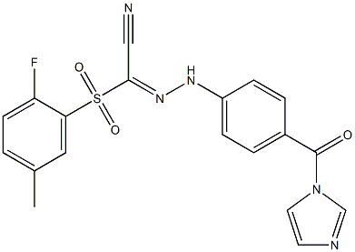 (E)-1-(2-fluoro-5-methylbenzenesulfonyl)-N-[4-(1H-imidazole-1-carbonyl)phenyl]methanecarbohydrazonoyl cyanide