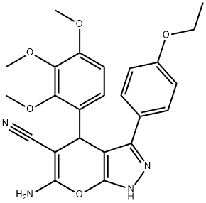 6-amino-3-(4-ethoxyphenyl)-4-(2,3,4-trimethoxyphenyl)-2,4-dihydropyrano[2,3-c]pyrazole-5-carbonitrile Structure