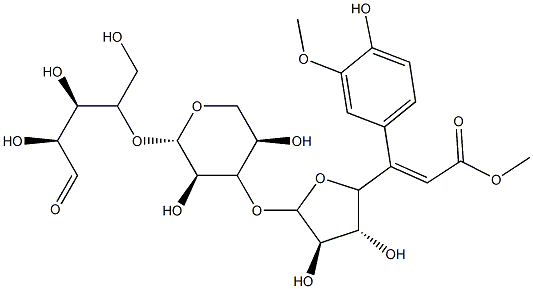O-(5-O-(feruloyl)-alpha-arabinofuranosyl)-(1-3)-O-beta-xylopyranosyl-(1-4)-xylopyranose Struktur