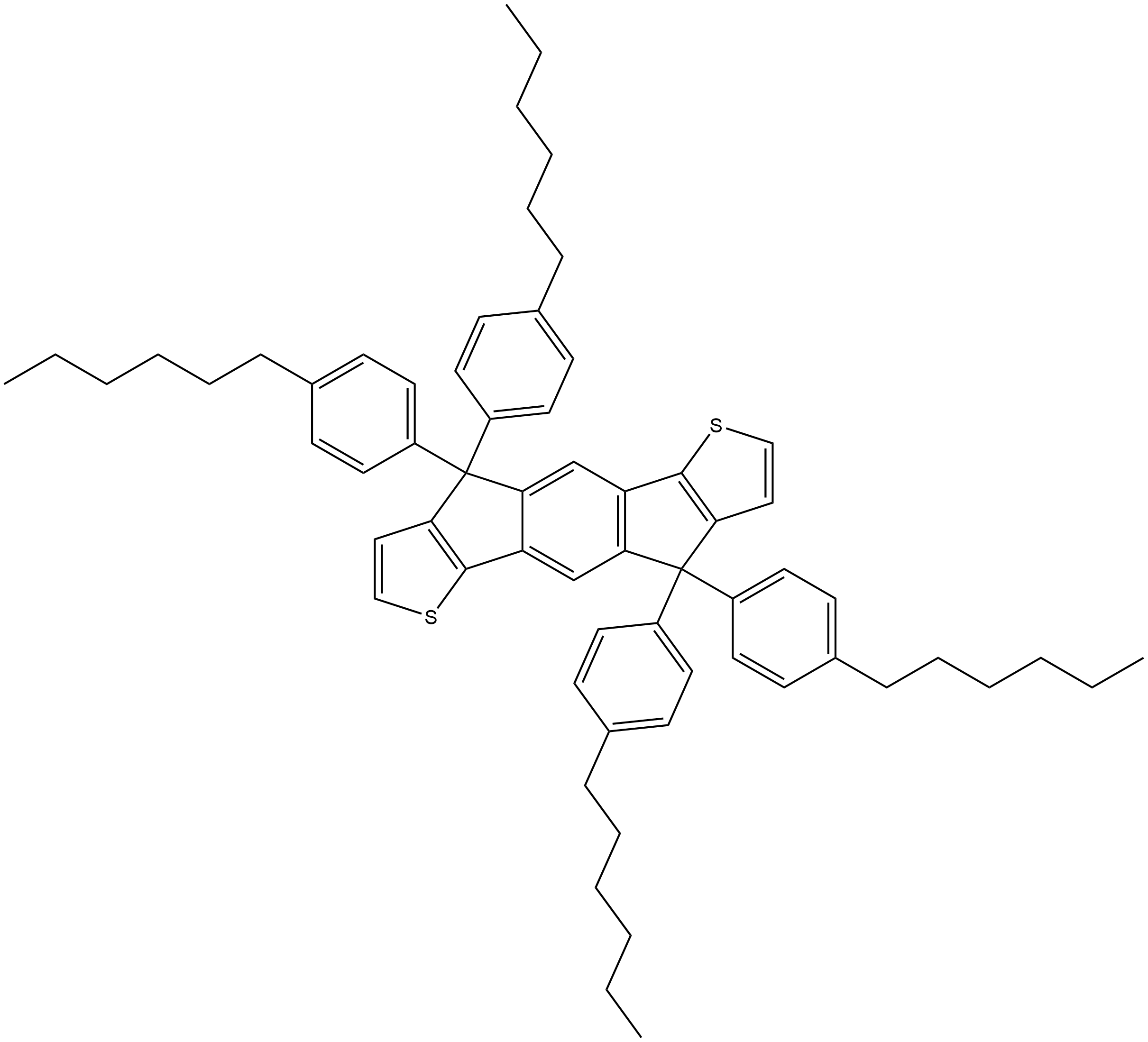 4,9-Dihydro-4,4,9,9-tetrakis(4-hexylphenyl)-s-indaceno[1,2-b:5,6-b']dithiophene Struktur