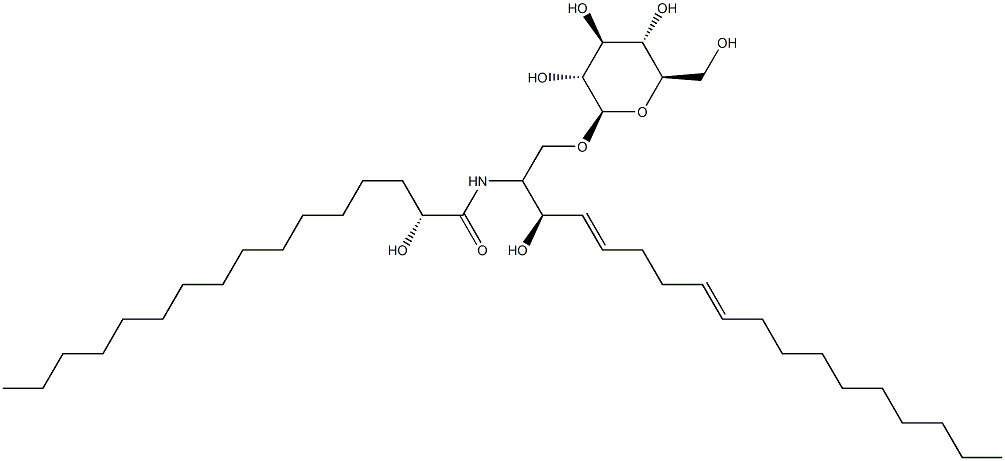 (2R)-N-[(1S,2R,3E,7E)-1-[(β-D-グルコピラノシルオキシ)メチル]-2-ヒドロキシ-3,7-ヘプタデカジエニル]-2-ヒドロキシヘキサデカンアミド 化学構造式