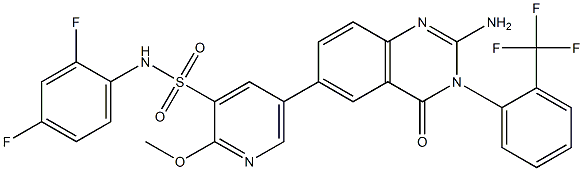 5-(2-AMINO-4-OXO-3-(2-(TRIFLUOROMETHYL)PHENYL)-3,4-DIHYDROQUINAZOLIN-6-YL)-N-(2,4-DIFLUOROPHENYL)-2-METHOXYPYRIDINE-3-SULFONAMIDE, 1384097-27-1, 结构式