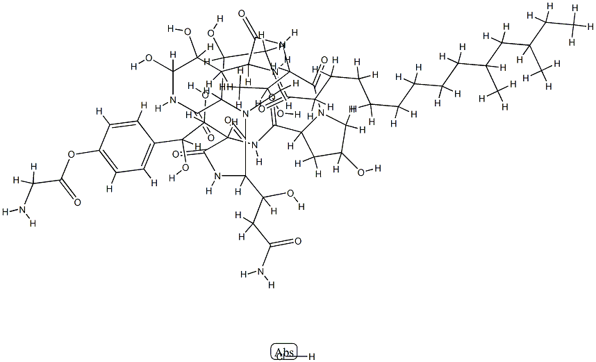 L-Proline, N-(10,12-dimethyl-1-oxotetradecyl)-(4R,5R)-4,5-dihydroxy-L-ornithyl-L-threonyl-trans-4-hydroxy-L-prolyl-(S)-4-hydroxy-4-(4-hydroxyphenyl)-L-threonyl-threo-3-hydroxy-L-glutaminyl-3-hydroxy-, cyclic (6>1)-peptide, 4-ester with glycine, monohydroc Struktur