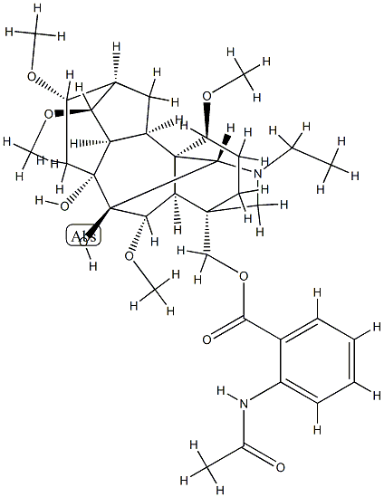 4-[[[2-(アセチルアミノ)ベンゾイル]オキシ]メチル]-20-エチル-1α,6β,14α,16β-テトラメトキシアコニタン-7,8-ジオール 化学構造式
