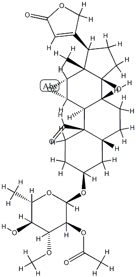 3β-[(2-O-Acetyl-6-deoxy-3-O-methyl-α-L-glucopyranosyl)oxy]-11α,12α-epoxy-14-hydroxy-5β-card-20(22)-enolide Struktur