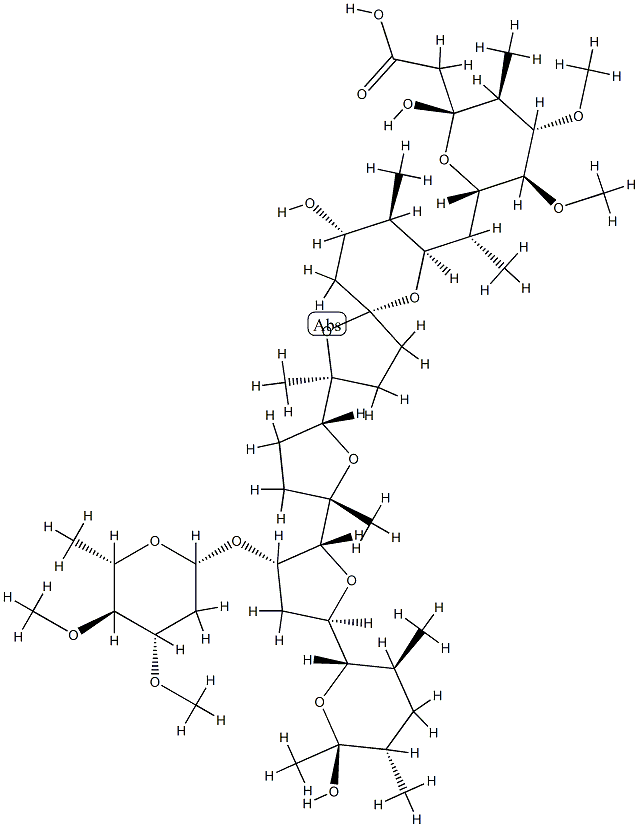(3R,4S,5S,6R,7S,22S,28S)-23,27-Didemethoxy-2,6,11-O,22-tetrademethyl-22-[(3-O,4-O-dimethyl-2,6-dideoxy-β-L-arabino-hexopyranosyl)oxy]-6-methoxylonomycin A Structure