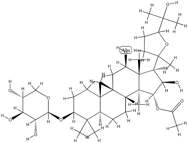 [20ξ,24ξ,(+)]-20,24-エポキシ-3β-(β-D-キシロピラノシルオキシ)-9β,19-シクロラノスタン-12β,15α,16β,25-テトラオール15-アセタート 化学構造式