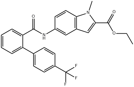 ETHYL 1-METHYL-5-[4''-(TRIFLUOROMETHYL)BIPHENYL-2-CARBOXAMIDO]INDOLE-2-CARBOXYLATE Struktur