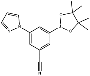 3-(1H-pyrazol-1-yl)-5-(4,4,5,5-tetramethyl-1,3,2-dioxaborolan-2-yl)benzonitrile Struktur