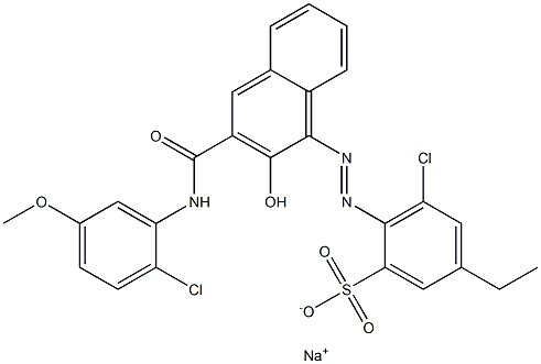 3-Chloro-5-ethyl-2-[[3-[[(2-chloro-5-methoxyphenyl)amino]carbonyl]-2-hydroxy-1-naphtyl]azo]benzenesulfonic acid sodium salt Struktur