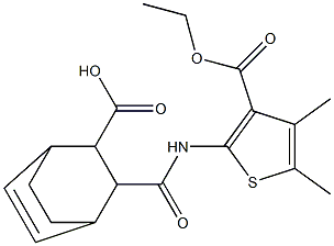 3-({[3-(ethoxycarbonyl)-4,5-dimethyl-2-thienyl]amino}carbonyl)bicyclo[2.2.2]oct-5-ene-2-carboxylic acid Struktur