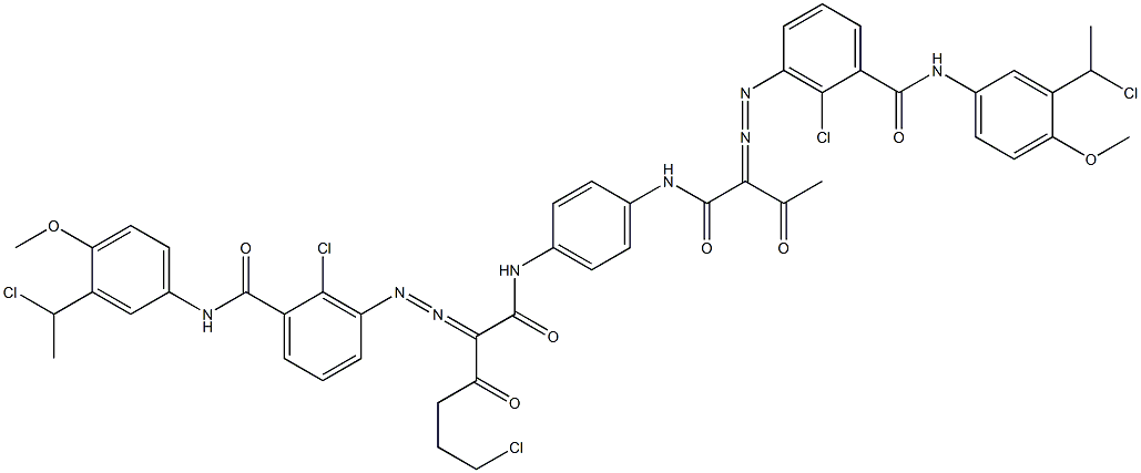 3,3'-[2-(2-Chloroethyl)-1,4-phenylenebis[iminocarbonyl(acetylmethylene)azo]]bis[N-[3-(1-chloroethyl)-4-methoxyphenyl]-2-chlorobenzamide] Structure
