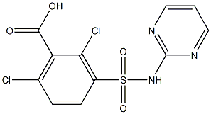 2,6-dichloro-3-(pyrimidin-2-ylsulfamoyl)benzoic acid Struktur